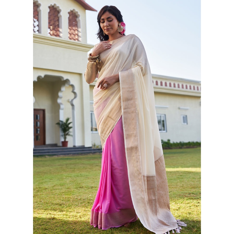 Off White Georgette Saree With Blouse Piece - JD986586723