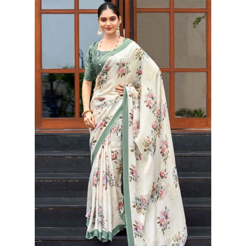 Off White Silk Saree With Blouse Piece - JD986586704