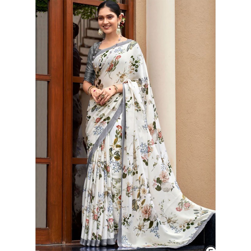 Off White Silk Saree With Blouse Piece - JD986586705