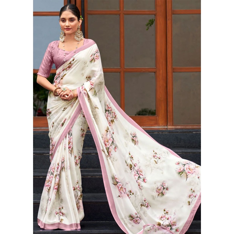 Off White Silk Saree With Blouse Piece - JD986586707