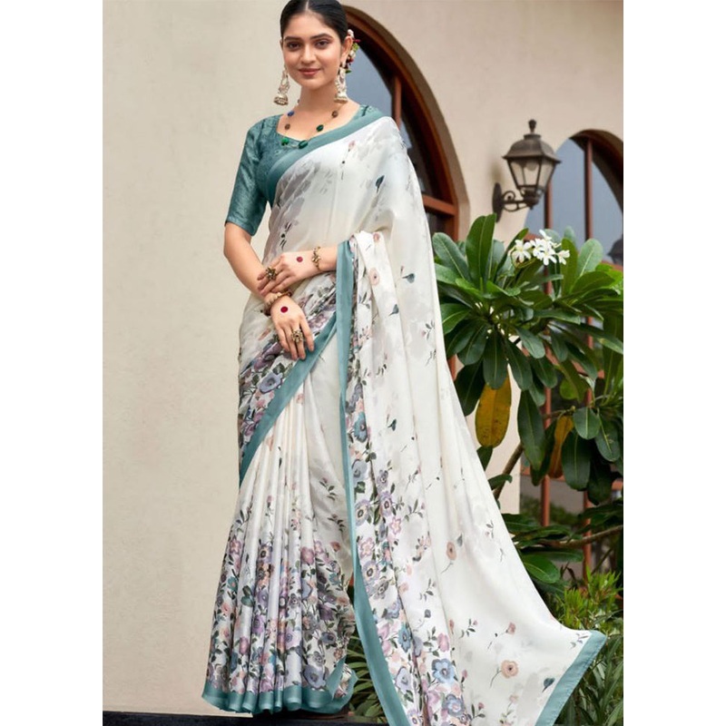 Off White Silk Saree With Blouse Piece - JD986586708