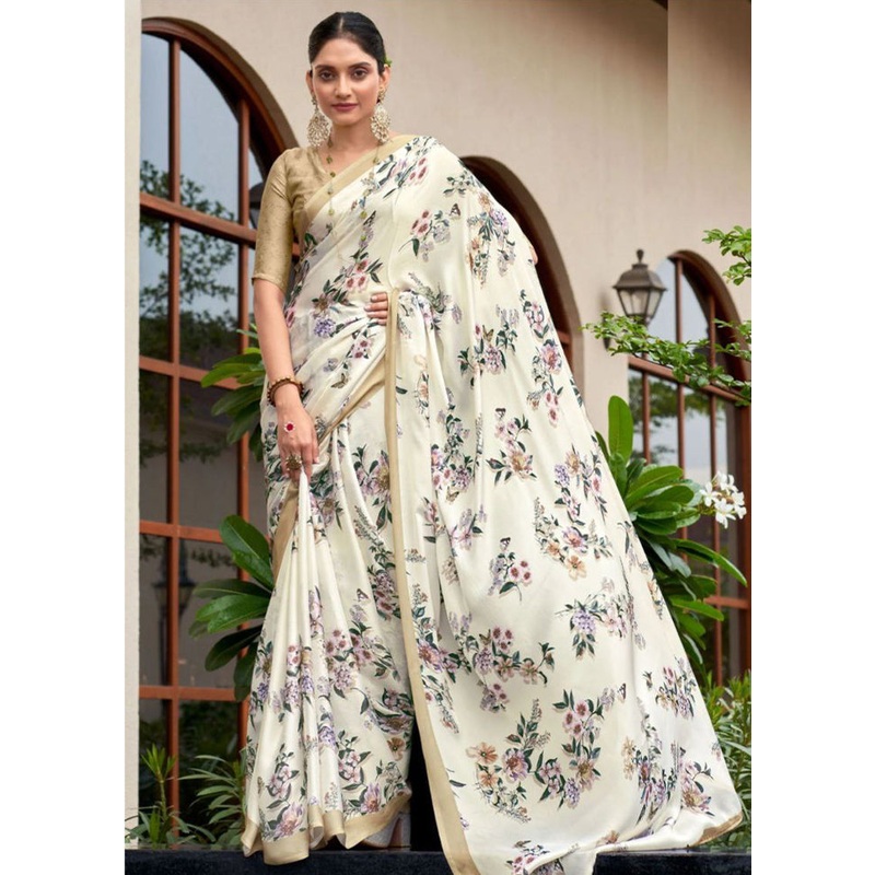 Off White Silk Saree With Blouse Piece - JD986586710