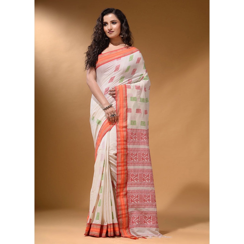 Off White Spun Silk Saree With Blouse Piece - JD986586702