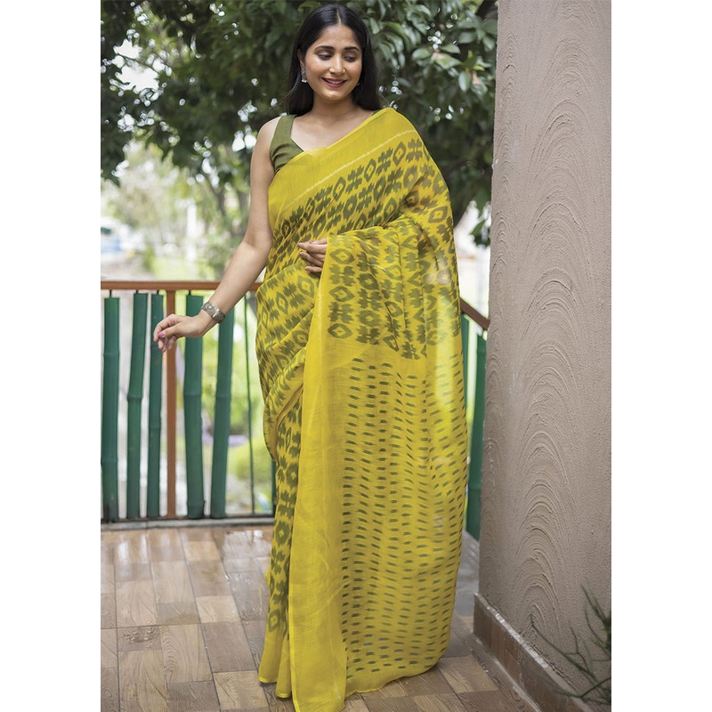 Olive Green Silk Saree With Blouse Piece - JD986586698