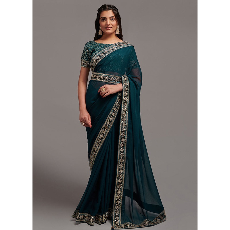 Orange Chiffon Silk Saree With Blouse Piece - JD986586695