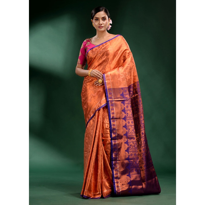 Orange Dupion Silk Saree With Blouse Piece - JD986586678