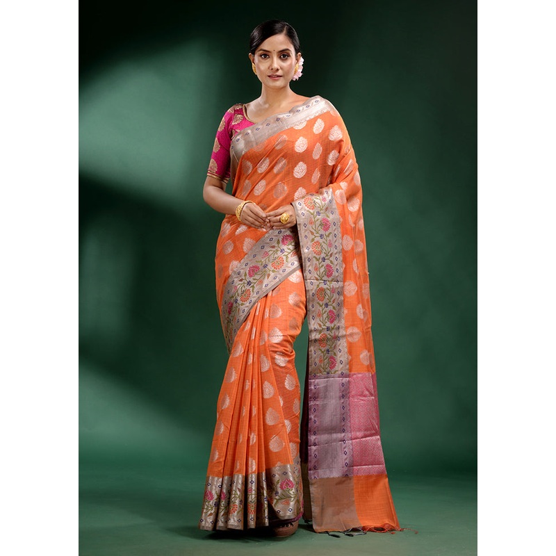Orange Dupion Silk Saree With Blouse Piece - JD986586679