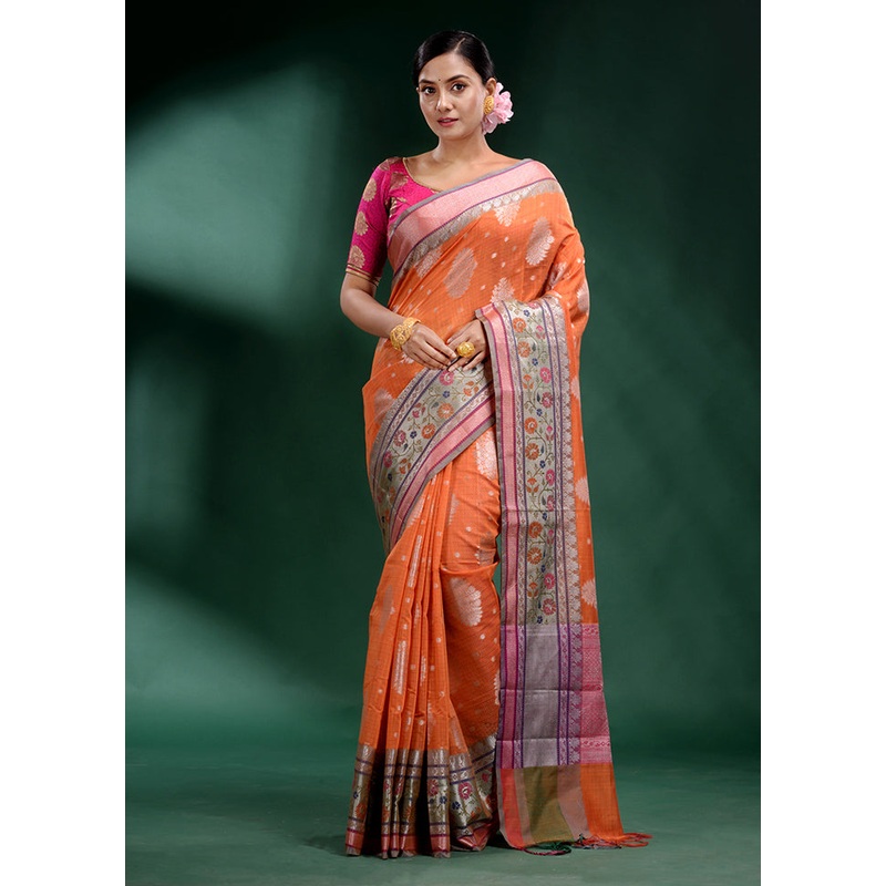Orange Dupion Silk Saree With Blouse Piece - JD986586680