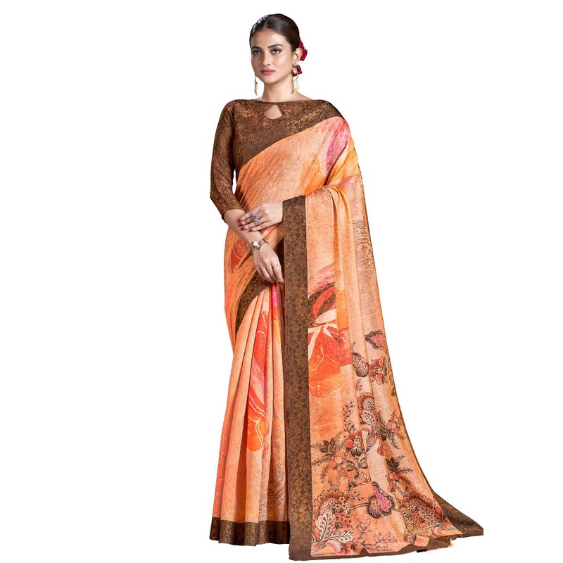 Orange Dupion Silk Saree With Blouse Piece - JD986586683
