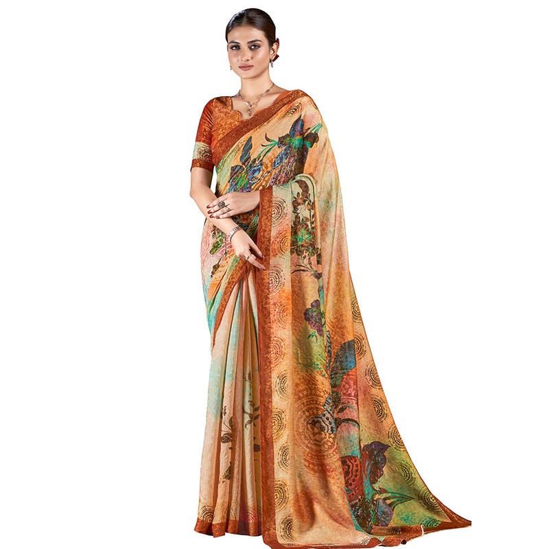 Orange Dupion Silk Saree With Blouse Piece - JD986586684