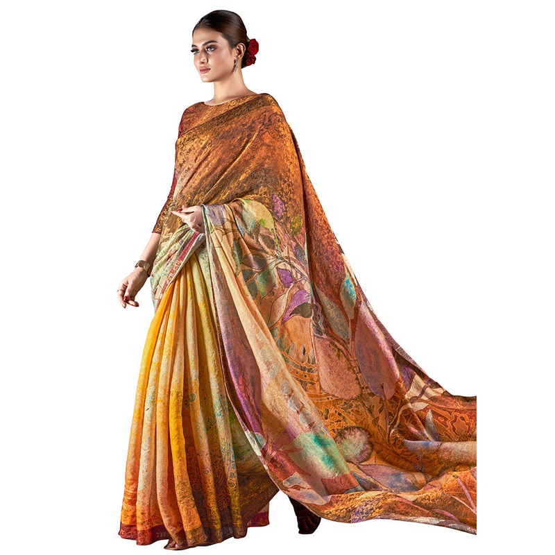 Orange Dupion Silk Saree With Blouse Piece - JD986586685