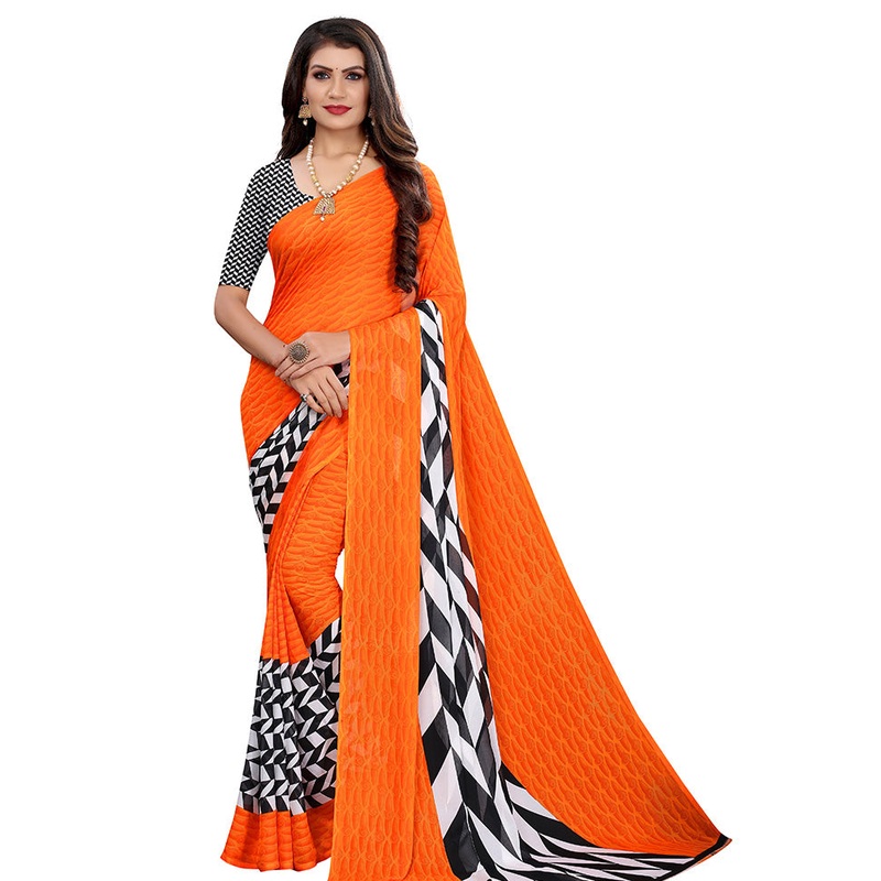 Orange Georgette Saree With Blouse Piece - JD986586669