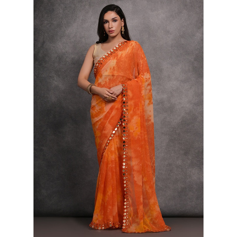 Orange Georgette Saree With Blouse Piece - JD986586671