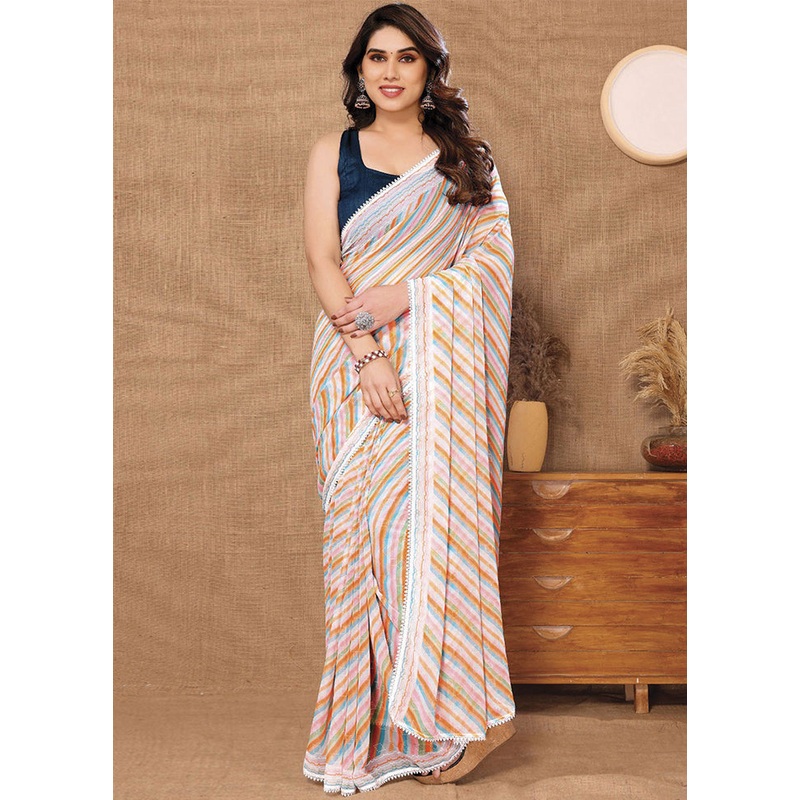Orange Georgette Saree With Blouse Piece - JD986586673