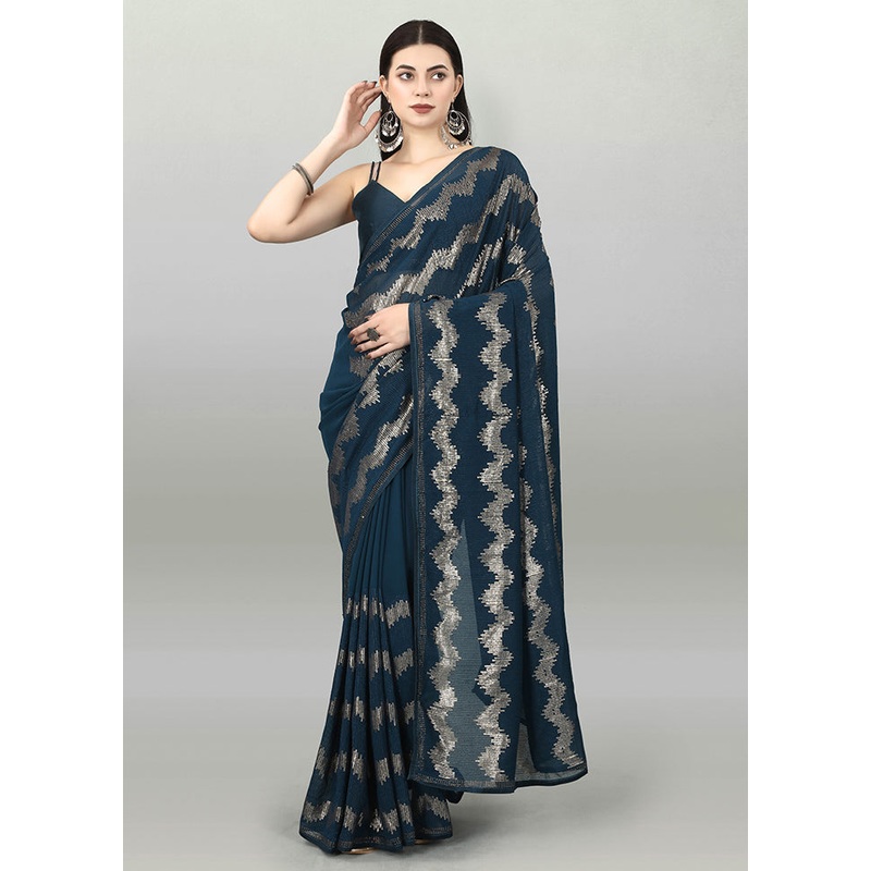 Orange Georgette Saree With Blouse Piece - JD986586674