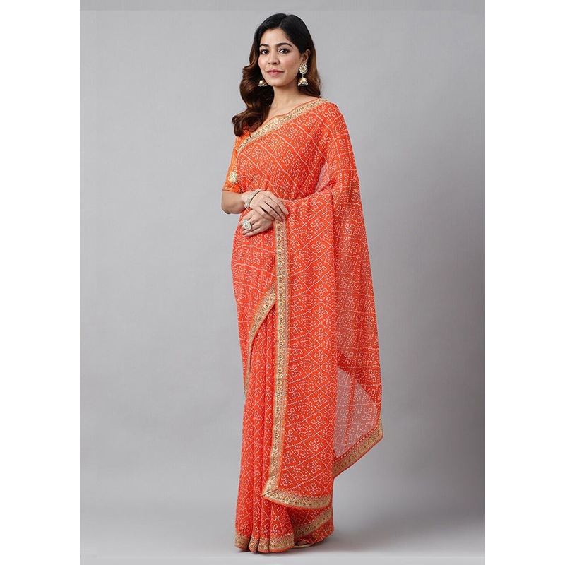 Orange Georgette Saree With Blouse Piece - JD986586676