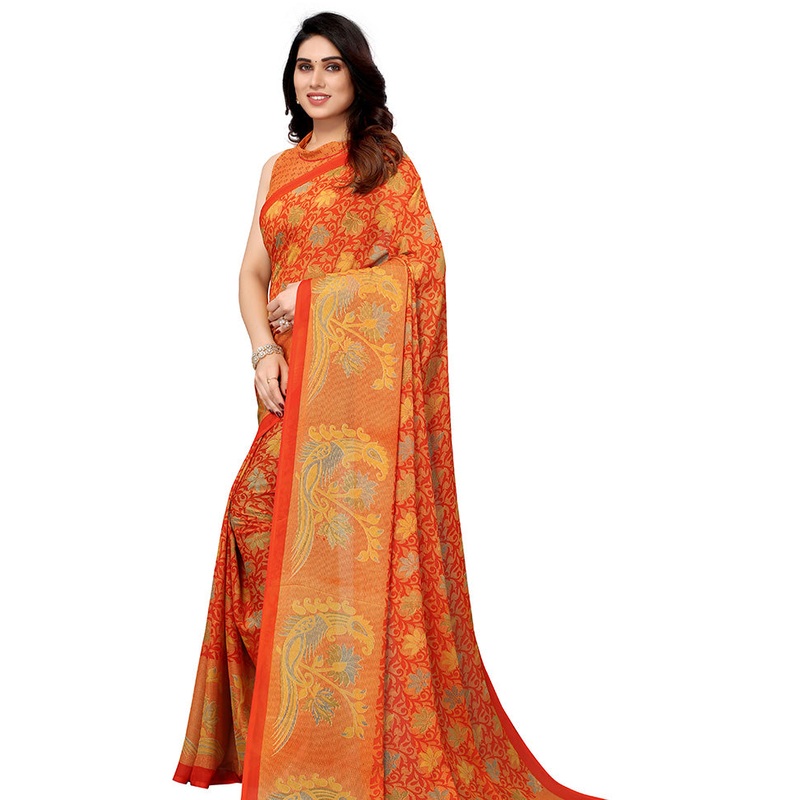 Orange Spun Silk Saree With Blouse Piece - JD986586638
