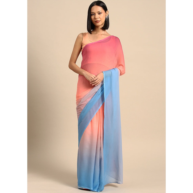 Peach Chiffon Silk Saree With Blouse Piece - JD986586623