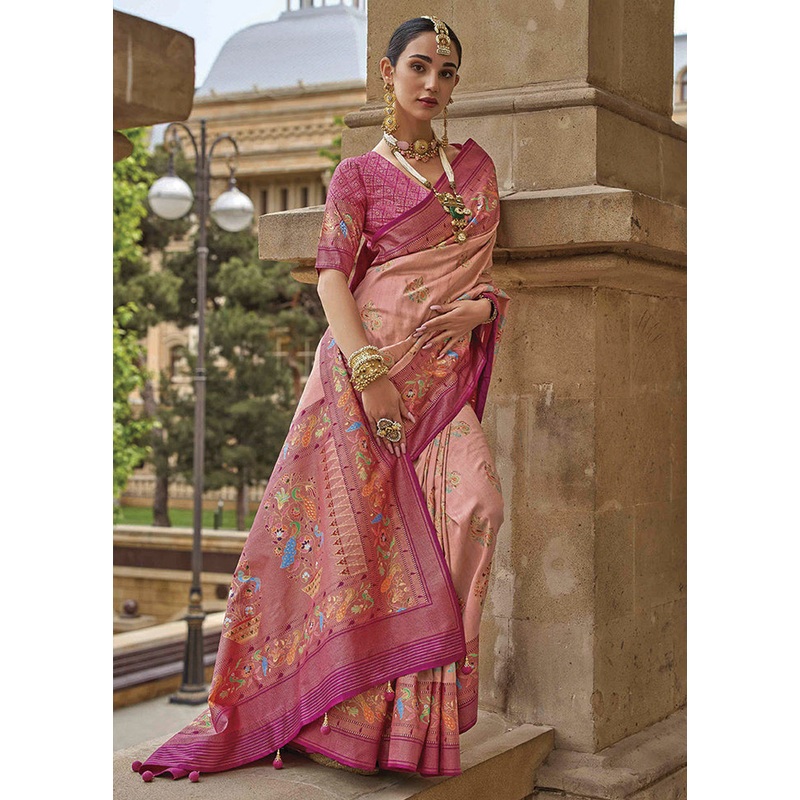 Peach Dupion Silk Saree With Blouse Piece - JD986586607
