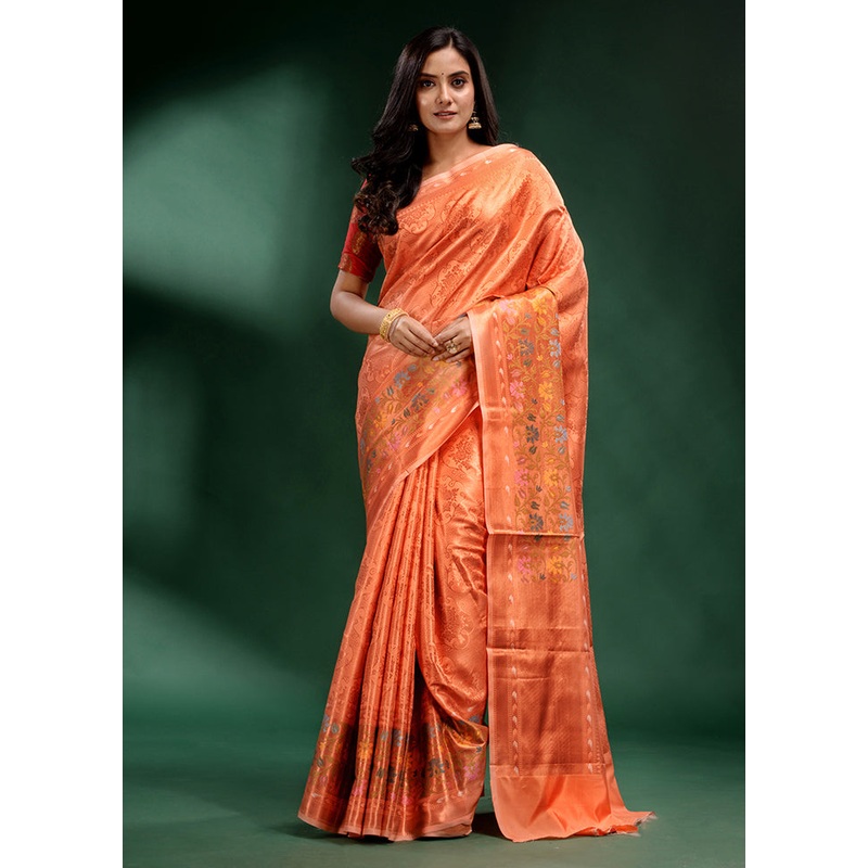Peach Dupion Silk Saree With Blouse Piece - JD986586609