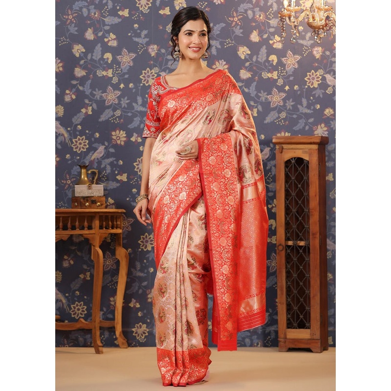 Peach Dupion Silk Saree With Blouse Piece - JD986586612