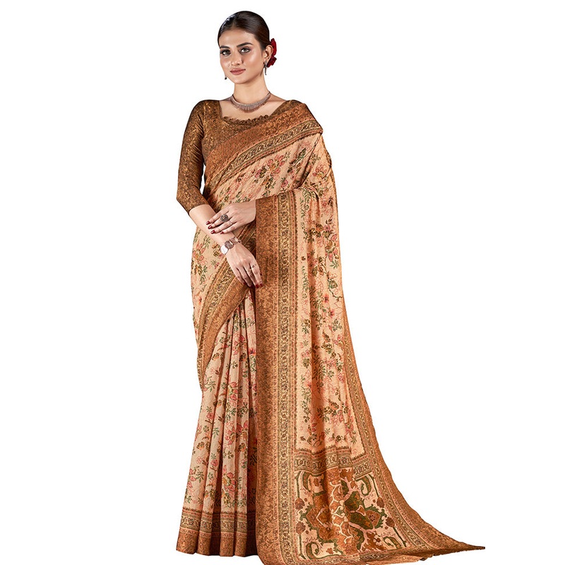 Peach Dupion Silk Saree With Blouse Piece - JD986586615