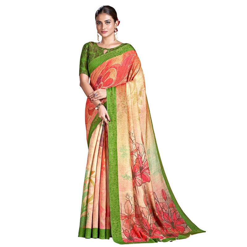 Peach Dupion Silk Saree With Blouse Piece - JD986586616
