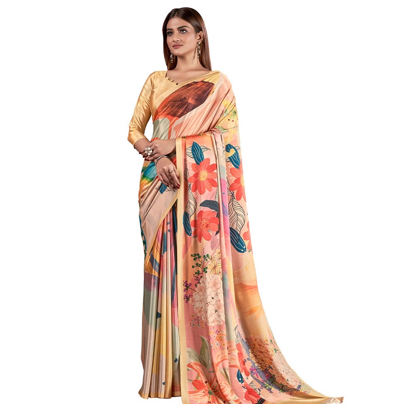 Peach Dupion Silk Saree With Blouse Piece - JD986586617
