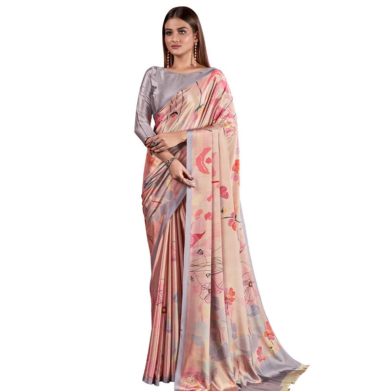 Peach Dupion Silk Saree With Blouse Piece - JD986586618