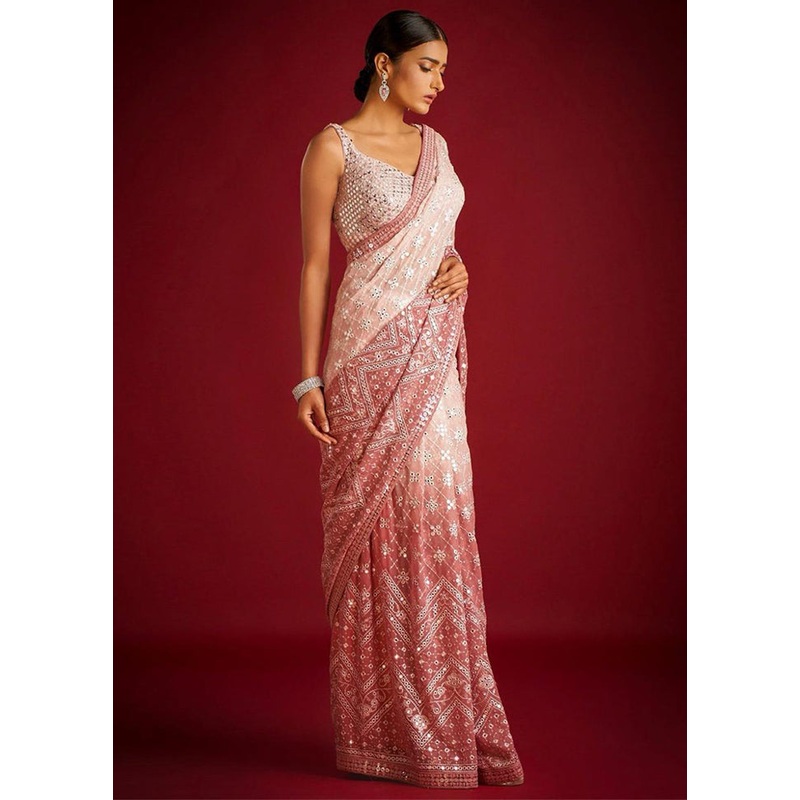 Peach Georgette Saree With Blouse Piece - JD986586596