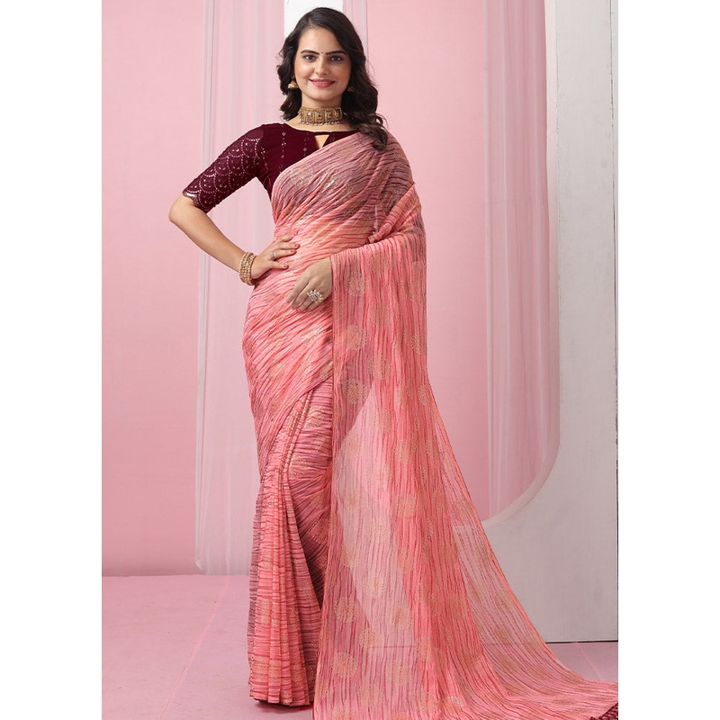 Peach Georgette Saree With Blouse Piece - JD986586599