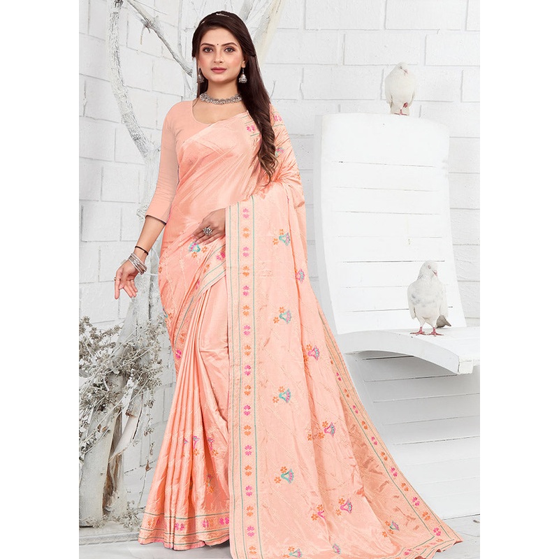Peach Georgette Saree With Blouse Piece - JD986586600