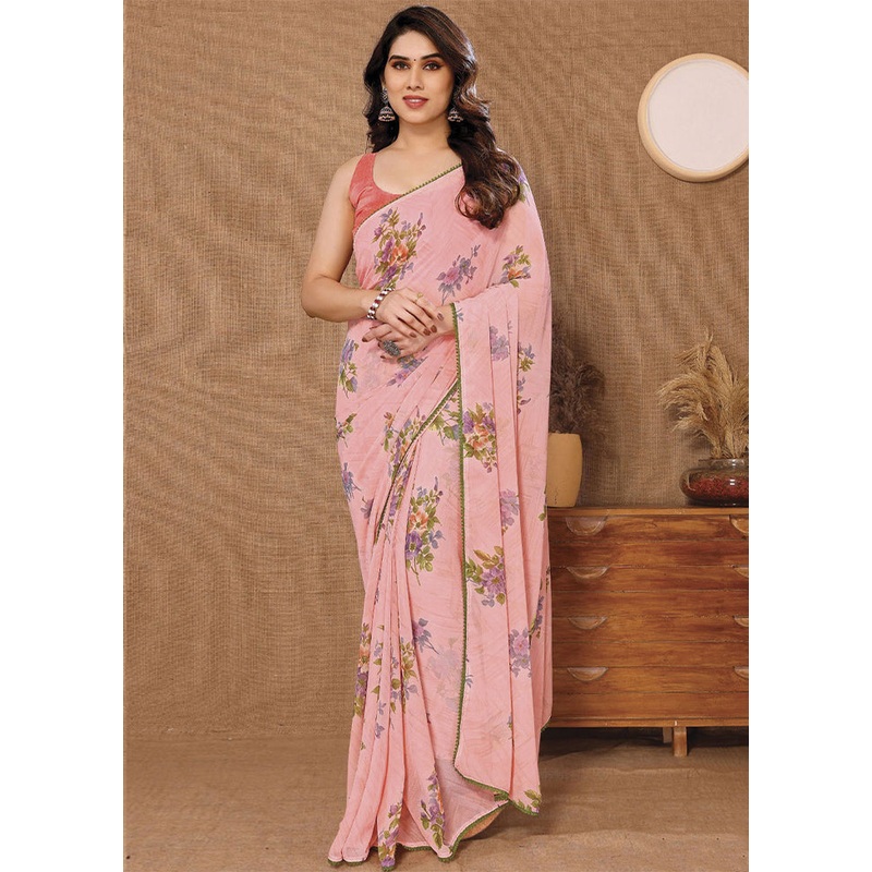 Peach Georgette Saree With Blouse Piece - JD986586601
