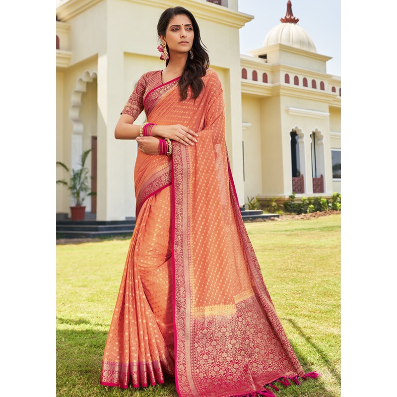 Peach Georgette Saree With Blouse Piece - JD986586603