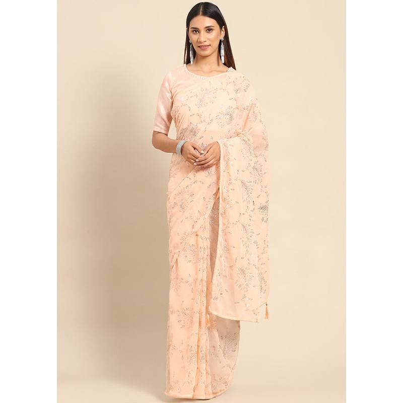 Peach Georgette Saree With Blouse Piece - JD986586604
