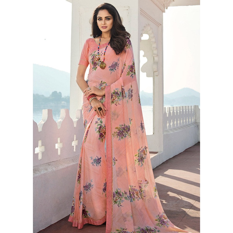 Peach Georgette Saree With Blouse Piece - JD986586605