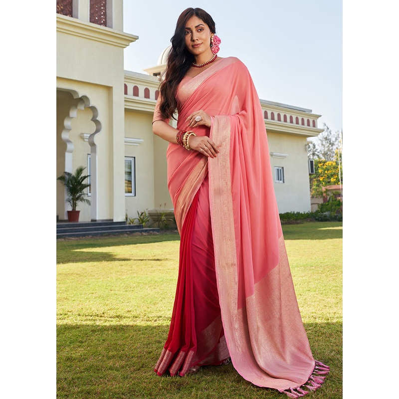 Peach Georgette Saree With Blouse Piece - JD986586606