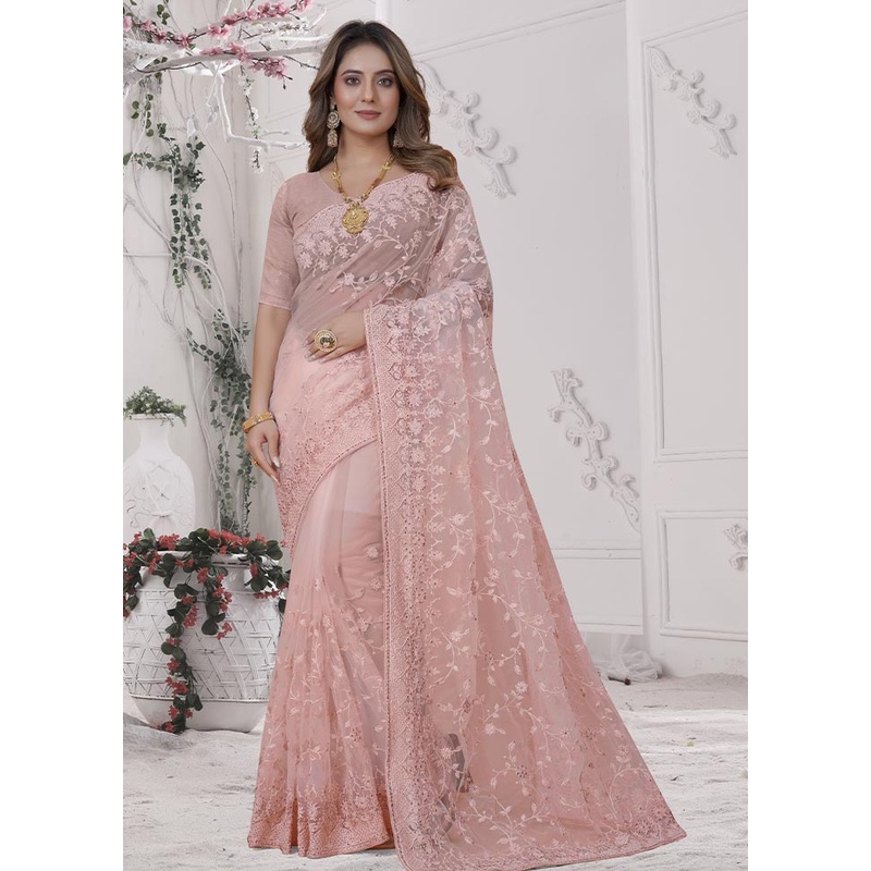 Peach Organza Saree With Blouse Piece - JD986586594