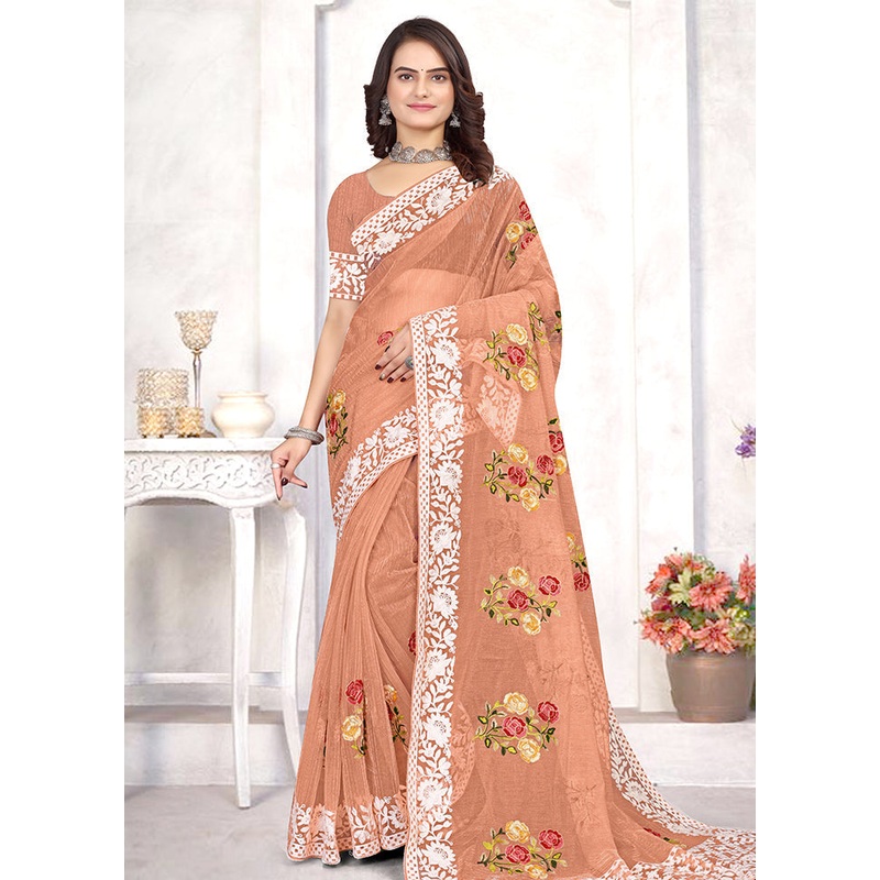 Peach Organza Saree With Blouse Piece - JD986586595