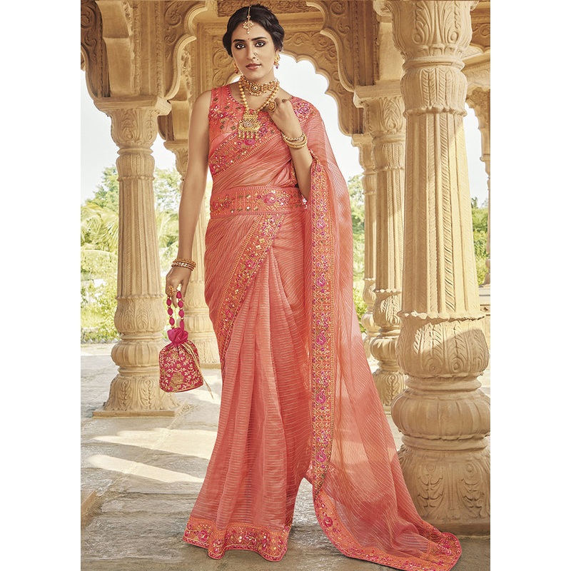 Peach Silk Saree With Blouse Piece - JD986586583