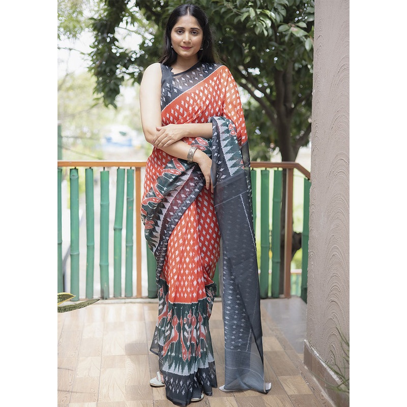 Peach Silk Saree With Blouse Piece - JD986586585