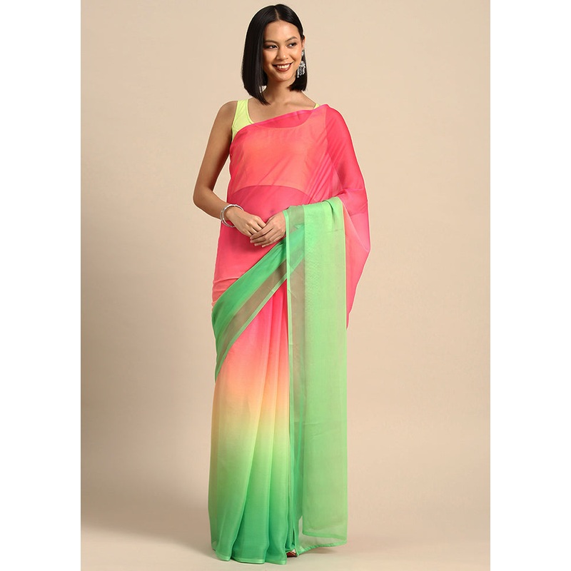 Pink Chiffon Silk Saree With Blouse Piece - JD986586562