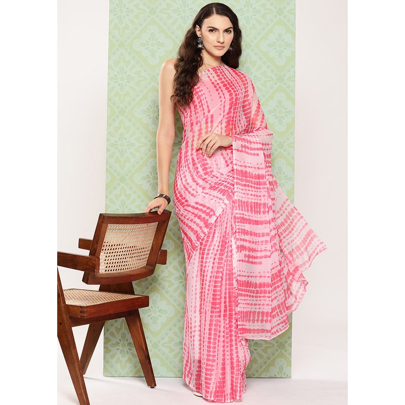 Pink Chiffon Silk Saree With Blouse Piece - JD986586564