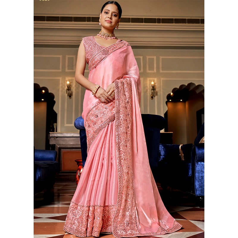 Pink Chiffon Silk Saree With Blouse Piece - JD986586566