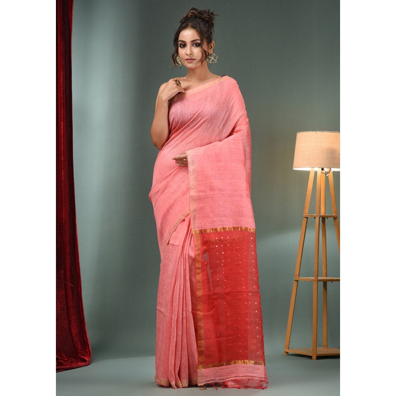 Pink Dupion Pure Silk Saree With Blouse Piece - JD986586550