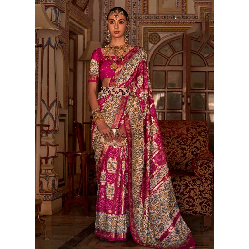 Pink Dupion Silk Saree With Blouse Piece - JD986586522