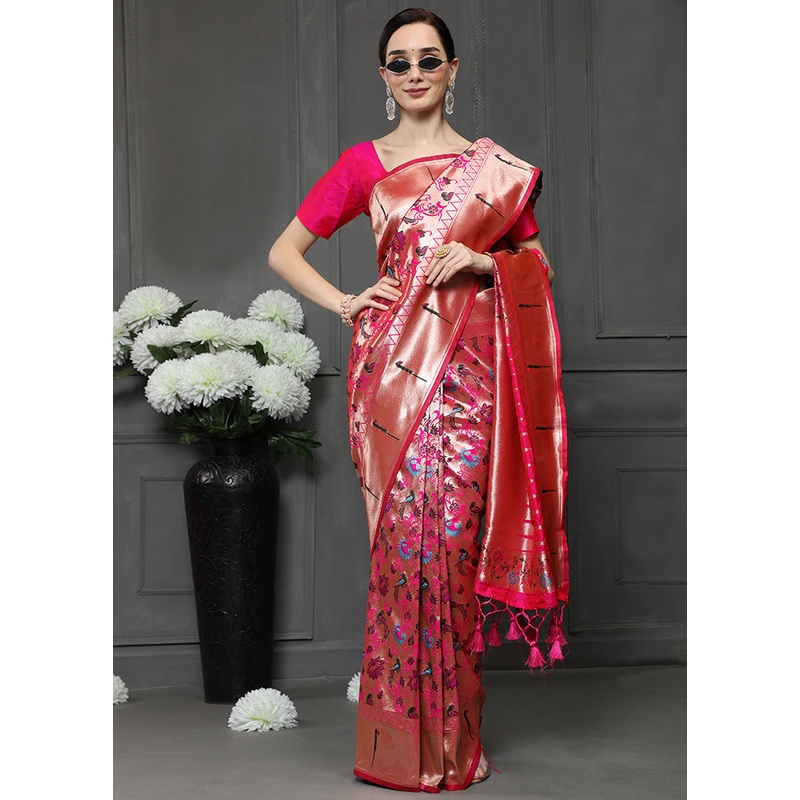 Pink Dupion Silk Saree With Blouse Piece - JD986586524