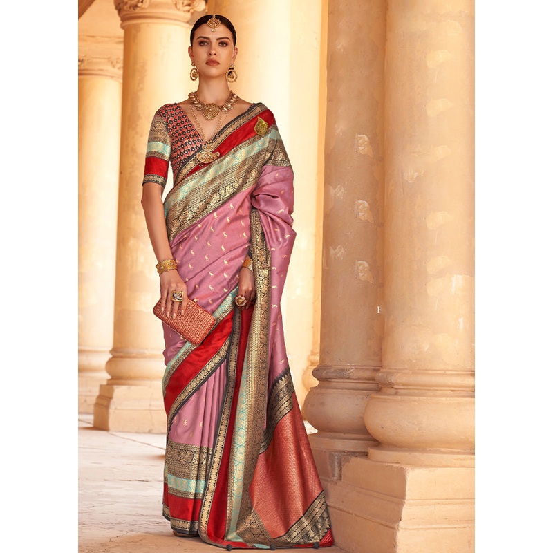 PINK Dupion Silk Saree With Blouse Piece - JD986586525