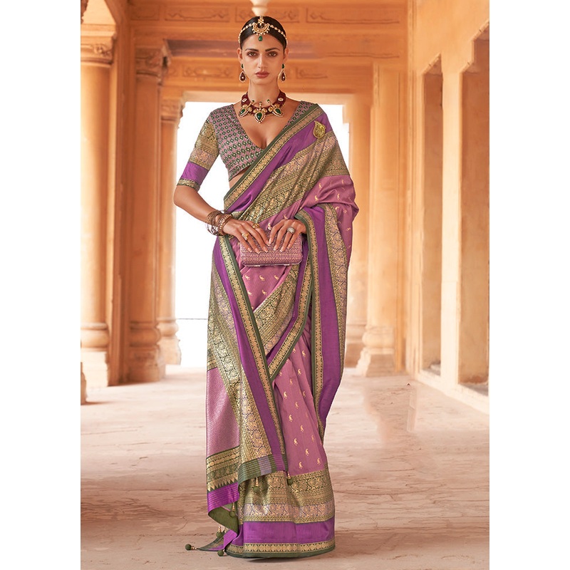 PINK Dupion Silk Saree With Blouse Piece - JD986586526
