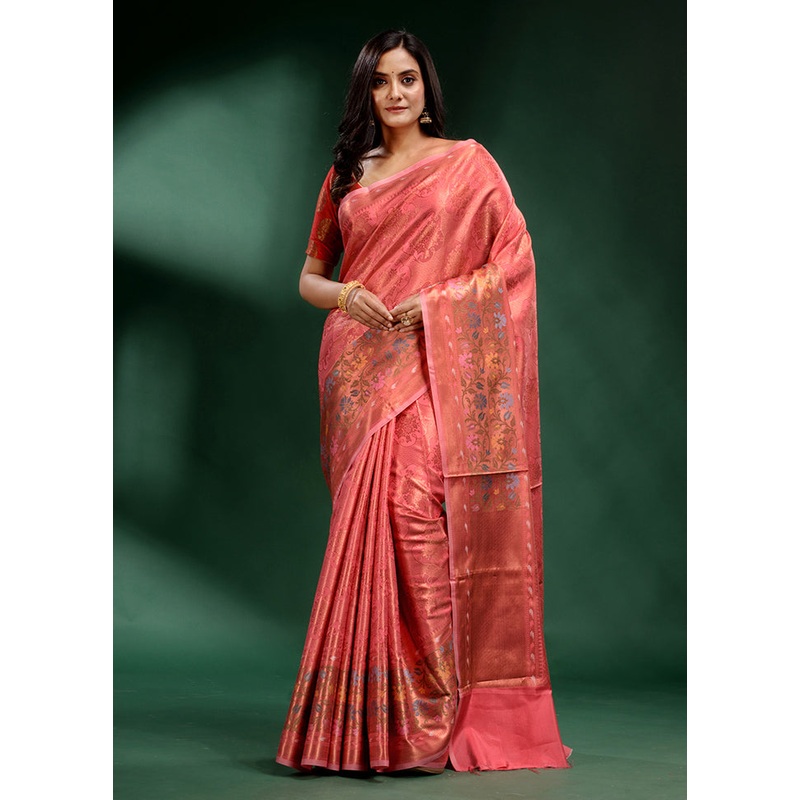 Pink Dupion Silk Saree With Blouse Piece - JD986586528
